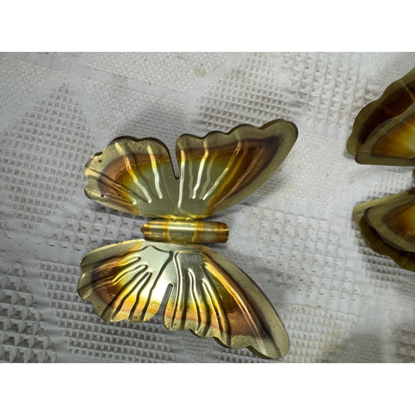 Vintage Brass Butterfly Wall Hangings Set of 3 Gradient Tones Double Wing Design