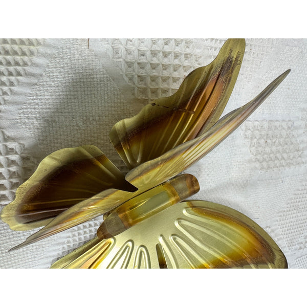 Vintage Brass Butterfly Wall Hangings Set of 3 Gradient Tones Double Wing Design