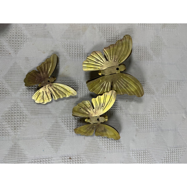 Vintage Brass Butterfly Wall Hangings Set of 3 Gradient Tones Double Wing Design