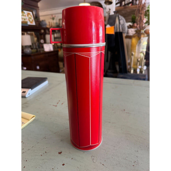 Vintage 1974 Thermos Model 2410 Red Insulated Metal Flask With Cup and Lid USA