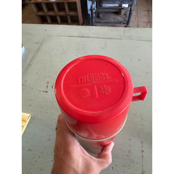 Vintage 1974 Thermos Model 2410 Red Insulated Metal Flask With Cup and Lid USA