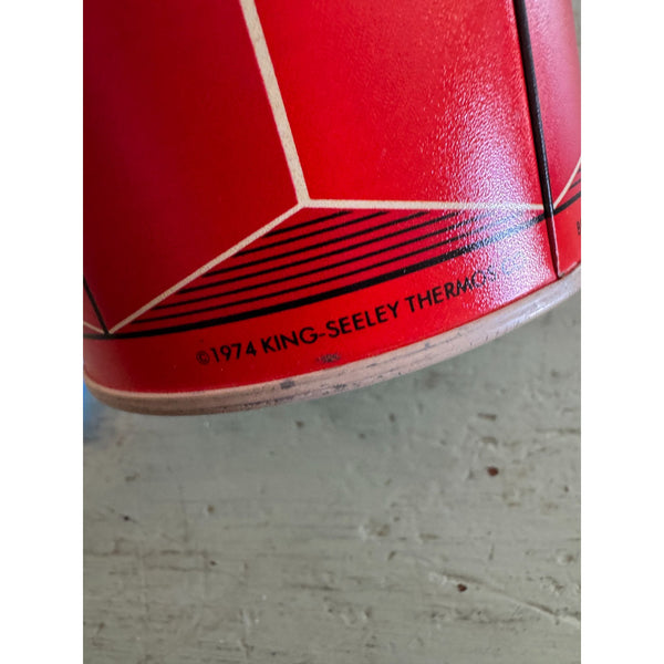 Vintage 1974 Thermos Model 2410 Red Insulated Metal Flask With Cup and Lid USA