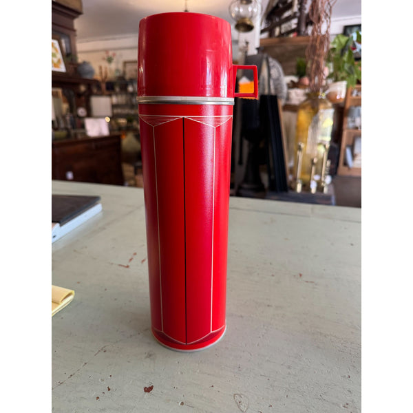 Vintage 1974 Thermos Model 2410 Red Insulated Metal Flask With Cup and Lid USA