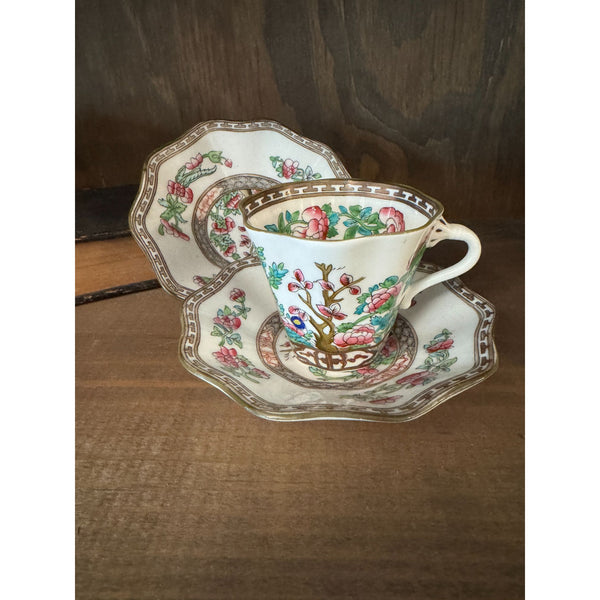Coalport Indian Tree Teacup and 2 Saucers Bone China England Antique 1920s