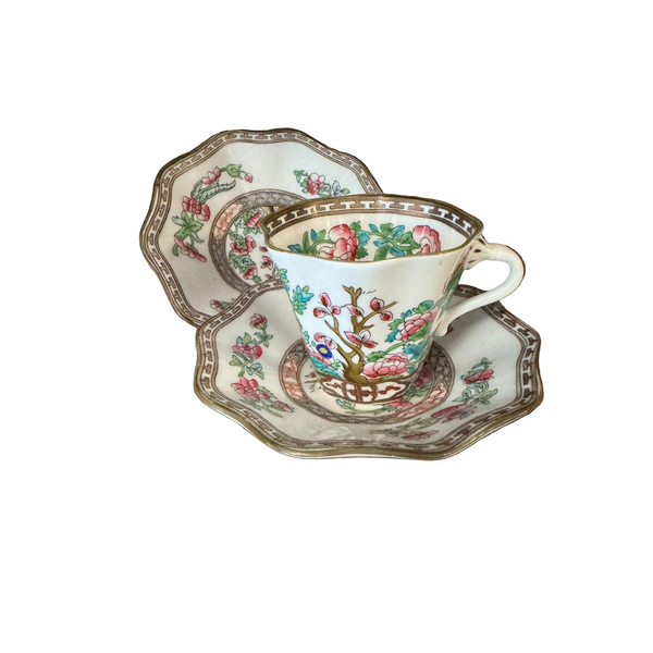 Coalport Indian Tree Teacup and 2 Saucers Bone China England Antique 1920s
