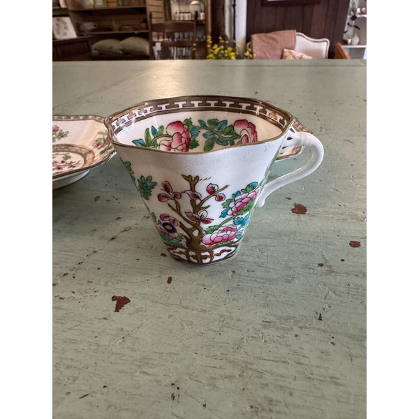 Coalport Indian Tree Teacup and 2 Saucers Bone China England Antique 1920s