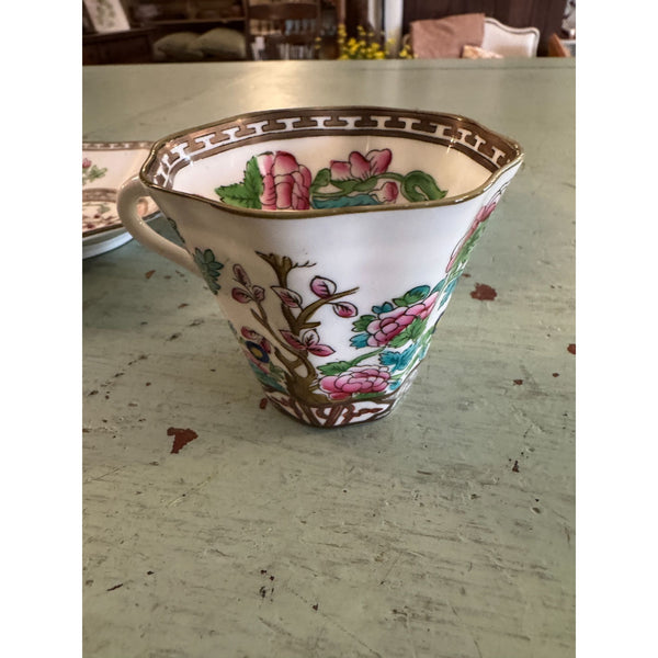 Coalport Indian Tree Teacup and 2 Saucers Bone China England Antique 1920s