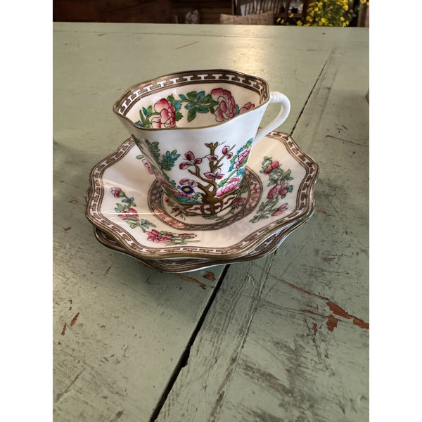 Coalport Indian Tree Teacup and 2 Saucers Bone China England Antique 1920s
