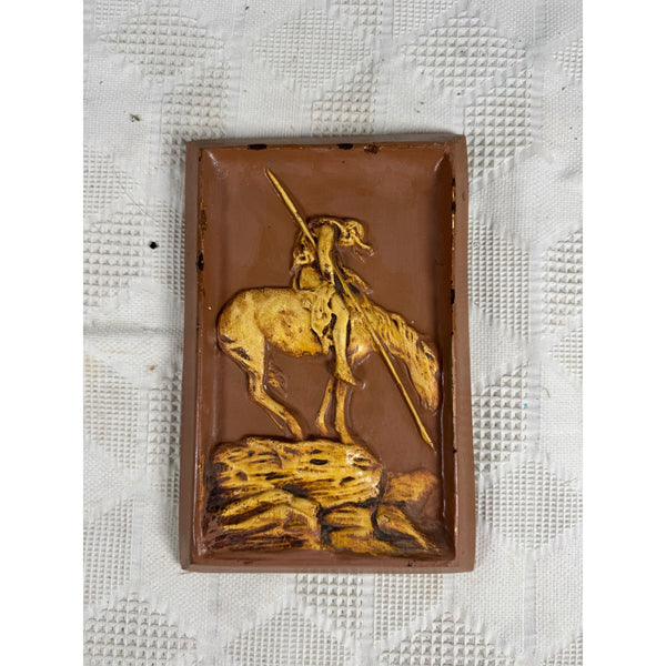Vintage Plaster Relief Wall Art Native American On Horse End Of The Trail Style