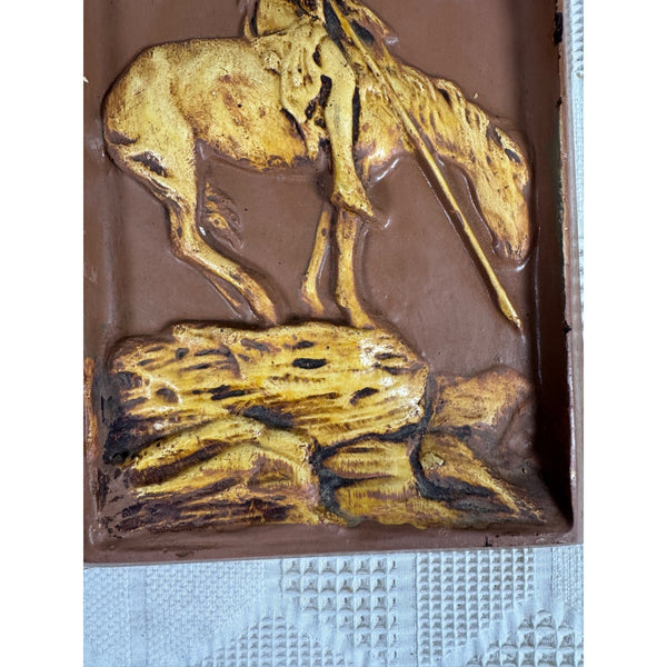 Vintage Plaster Relief Wall Art Native American On Horse End Of The Trail Style