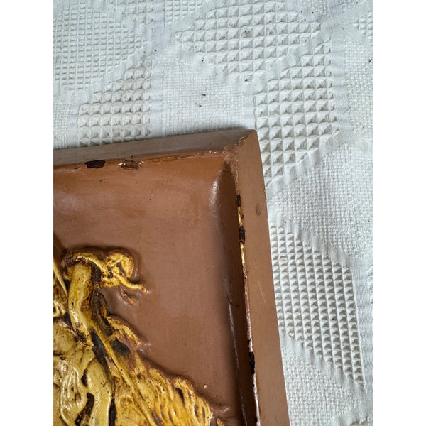 Vintage Plaster Relief Wall Art Native American On Horse End Of The Trail Style