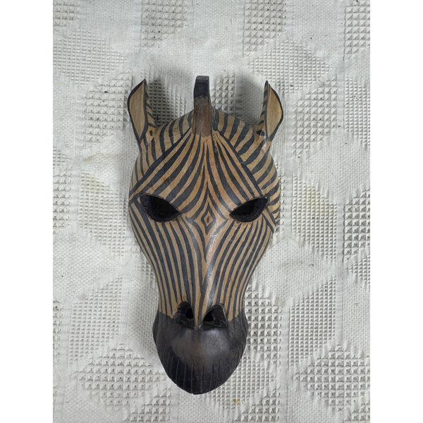 Hand Carved Wooden Zebra Mask Wall Decor Tribal Inspired Safari Pattern