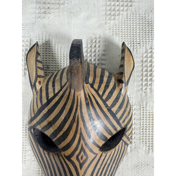 Hand Carved Wooden Zebra Mask Wall Decor Tribal Inspired Safari Pattern