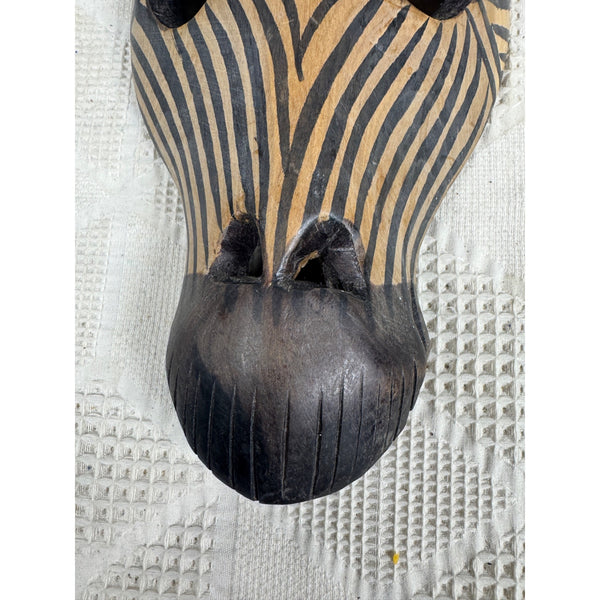 Hand Carved Wooden Zebra Mask Wall Decor Tribal Inspired Safari Pattern