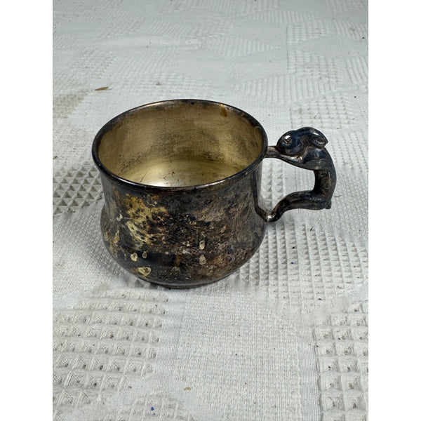 Vintage Sheridan Silver Co Baby Cup w Bunny Handle Silver On Copper Childrens