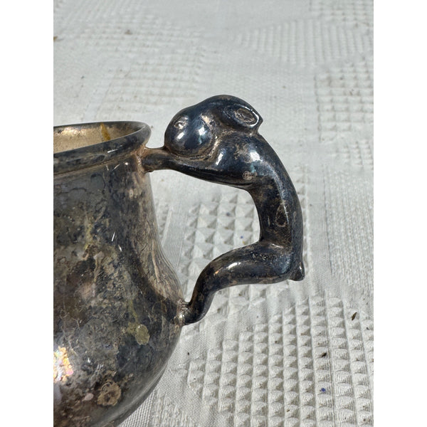 Vintage Sheridan Silver Co Baby Cup w Bunny Handle Silver On Copper Childrens