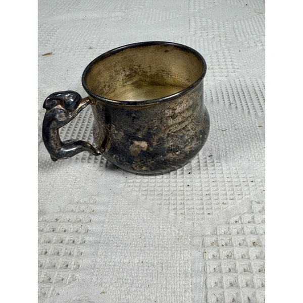 Vintage Sheridan Silver Co Baby Cup w Bunny Handle Silver On Copper Childrens