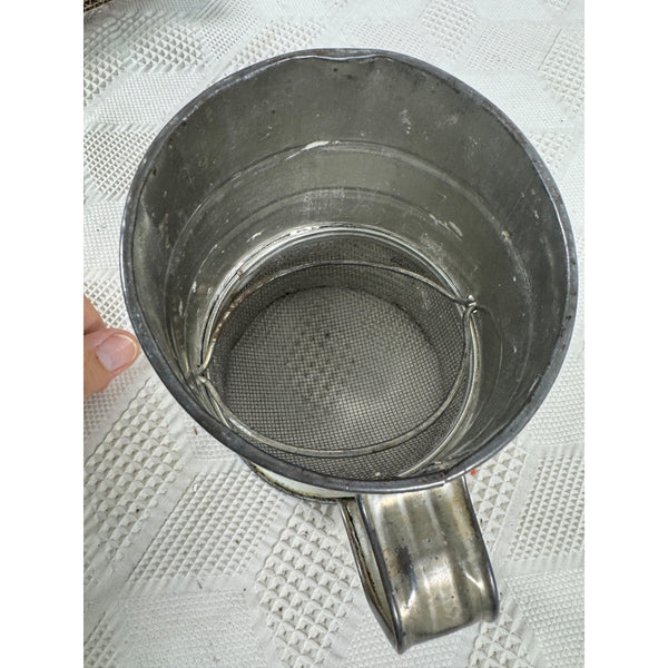 Vintage Metal Flour Sifter With Hand Crank and Sunflower Design Retro Kitchen