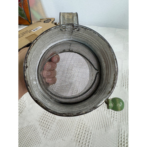 Vintage Metal Flour Sifter With Hand Crank and Sunflower Design Retro Kitchen