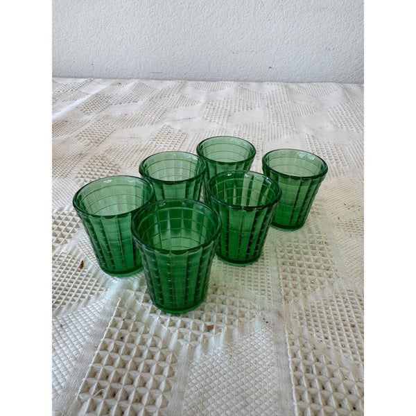 Akro Agate Miniature Tumbler Set of 6 Emerald Green Vintage 1930s Glassware