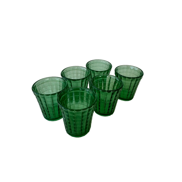 Akro Agate Miniature Tumbler Set of 6 Emerald Green Vintage 1930s Glassware 