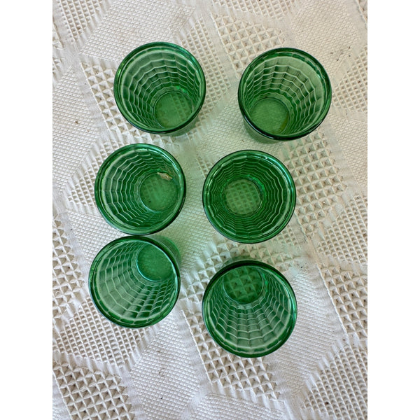 Akro Agate Miniature Tumbler Set of 6 Emerald Green Vintage 1930s Glassware