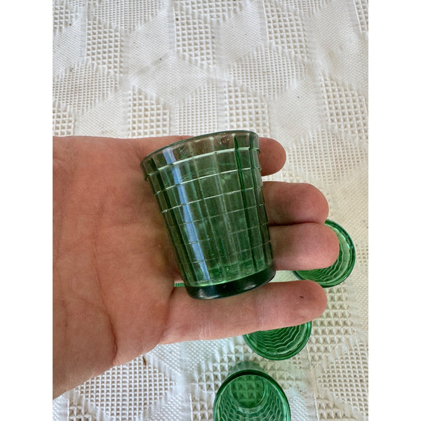 Akro Agate Miniature Tumbler Set of 6 Emerald Green Vintage 1930s Glassware