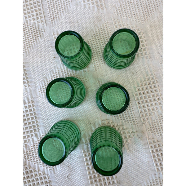 Akro Agate Miniature Tumbler Set of 6 Emerald Green Vintage 1930s Glassware