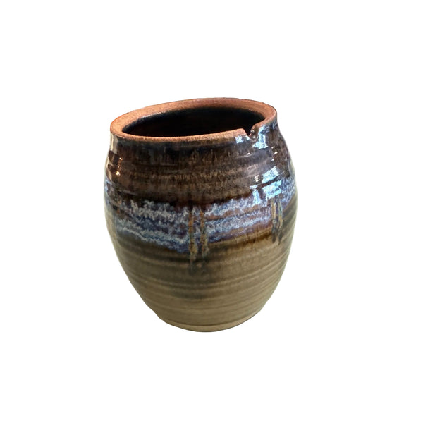 Handcrafted Stoneware Studio Pottery Vase With Multicolor Glaze Signed by Cramer