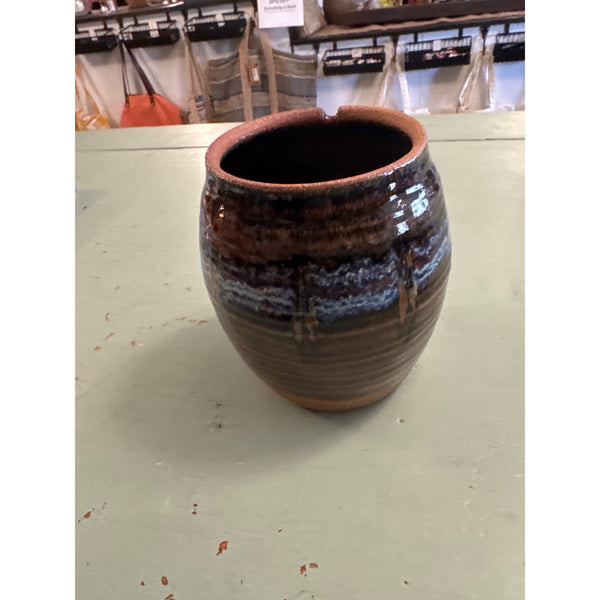 Handcrafted Stoneware Studio Pottery Vase With Multicolor Glaze Signed by Cramer