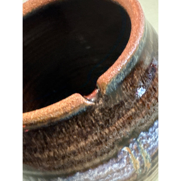 Handcrafted Stoneware Studio Pottery Vase With Multicolor Glaze Signed by Cramer