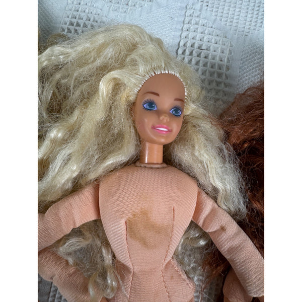 Vintage Lot Of 4 Mattel Bed Time Barbie Dolls With Soft Fabric Bodies 1990s