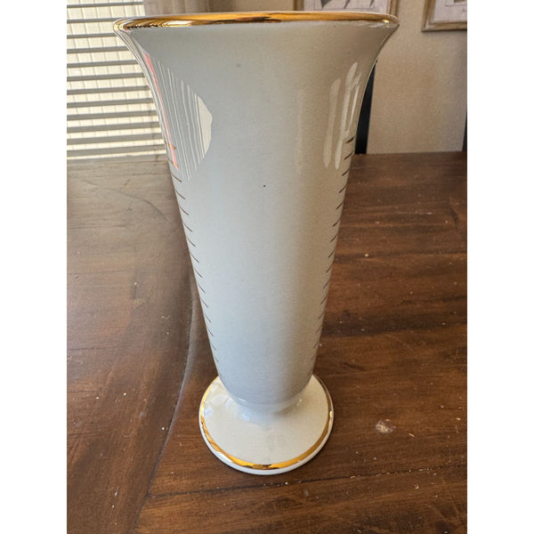 Owen Illinois Vintage Pharmacy Measuring Beaker Porcelain with Gold Trim 16 Oz
