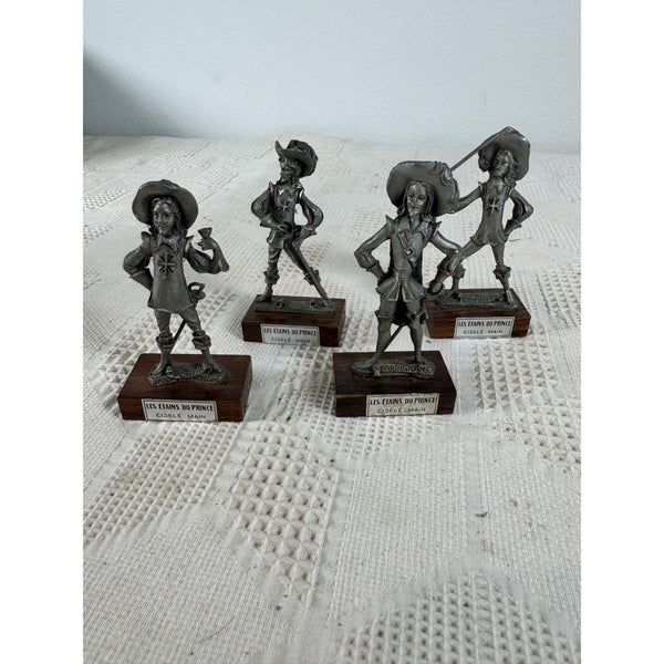 Les Étains Du Prince Handcrafted Pewter Musketeer Figurines Set Of 4 Wood Bases