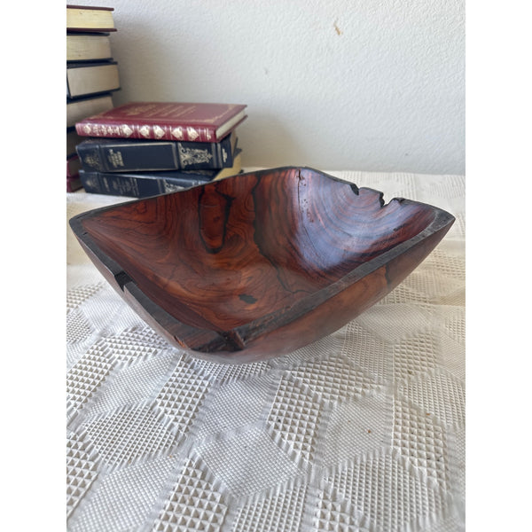 Handcrafted Square Wooden Bowl w Unique Grain Pattern Natural Edge Rustic Décor
