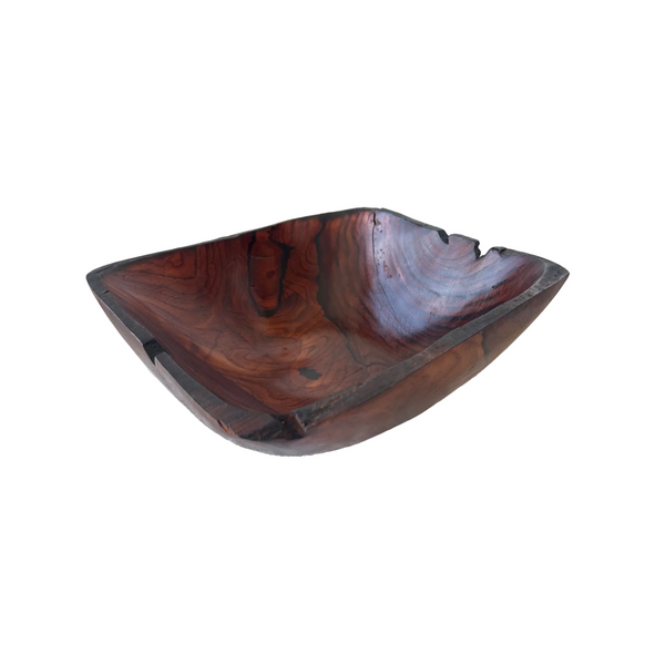 Handcrafted Square Wooden Bowl w Unique Grain Pattern Natural Edge Rustic Décor