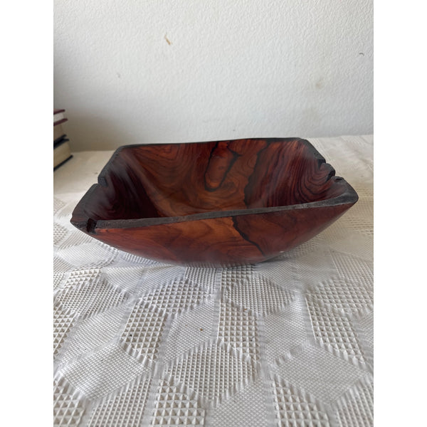 Handcrafted Square Wooden Bowl w Unique Grain Pattern Natural Edge Rustic Décor