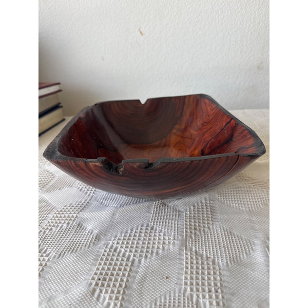 Handcrafted Square Wooden Bowl w Unique Grain Pattern Natural Edge Rustic Décor