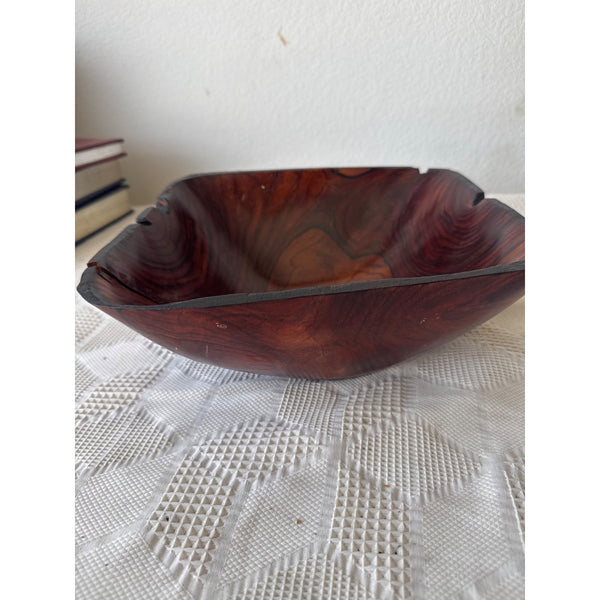 Handcrafted Square Wooden Bowl w Unique Grain Pattern Natural Edge Rustic Décor