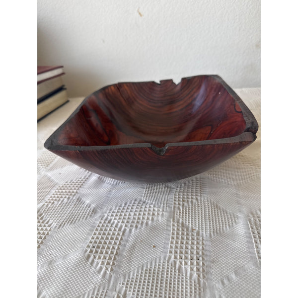 Handcrafted Square Wooden Bowl w Unique Grain Pattern Natural Edge Rustic Décor