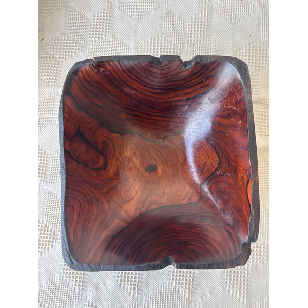 Handcrafted Square Wooden Bowl w Unique Grain Pattern Natural Edge Rustic Décor