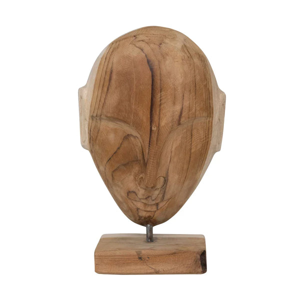 Hand-Carved Teakwood Face on Stand EB