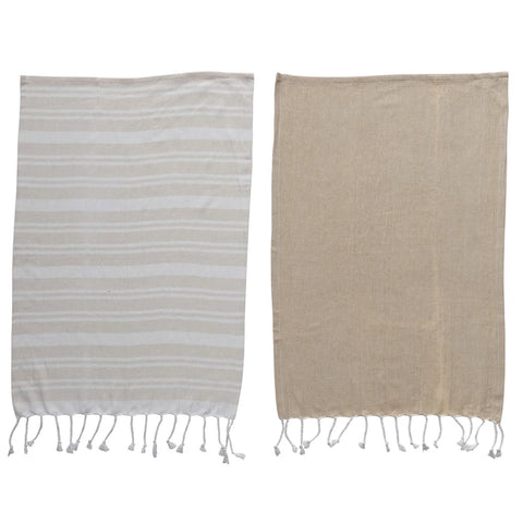 Woven Cotton Haman Tea Towel w/ Fringe, set of 2