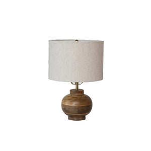 Mango Wood Table Lamp w/ Cotton Shade