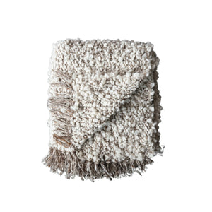 Woven New Zealand Wool Blend Shag Throw w/ Fringe