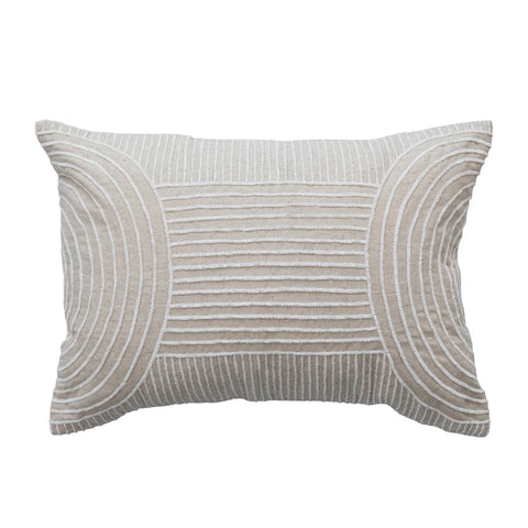 Cotton Blend Embroidered Lumbar Pillow with Geometric Stripes