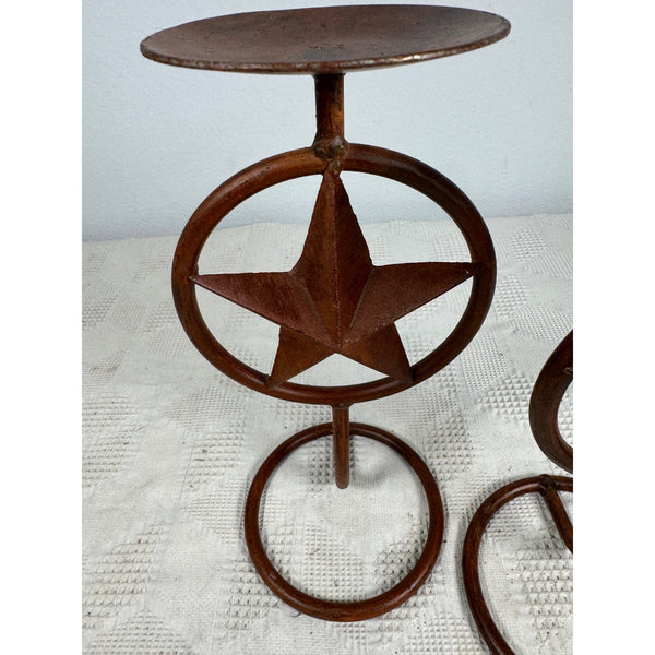 Rustic Metal Texas Star Design Pillar Candle Holders Set Of 2 Western Style