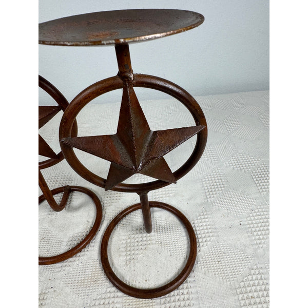 Rustic Metal Texas Star Design Pillar Candle Holders Set Of 2 Western Style