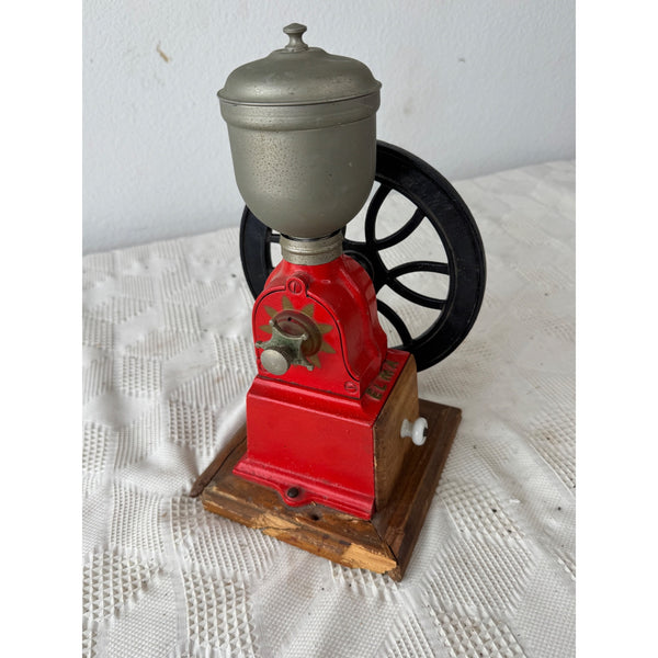 Vintage Elma Big Wheel Coffee Grinder Red Cast Iron & Wood Spain 1930s