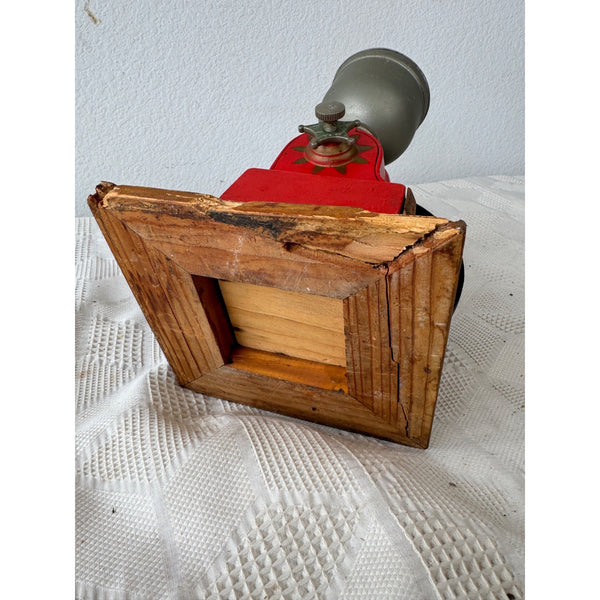 Vintage Elma Big Wheel Coffee Grinder Red Cast Iron & Wood Spain 1930s